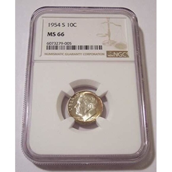 1954 S Roosevelt Dime MS66 NGC Nice Toning - Picture 1 of 4